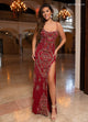 Rachel Allan 70734 Beaded Lace-Up Back Slit Gown
