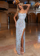 Rachel Allan 70734 Beaded Lace-Up Back Slit Gown