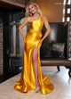 Rachel Allan 70736 Satin One Shoulder Slit Gown