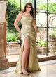 Rachel Allan 70738 Metallic Sleeveless Slit Gown