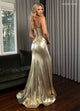 Rachel Allan 70738 Metallic Sleeveless Slit Gown