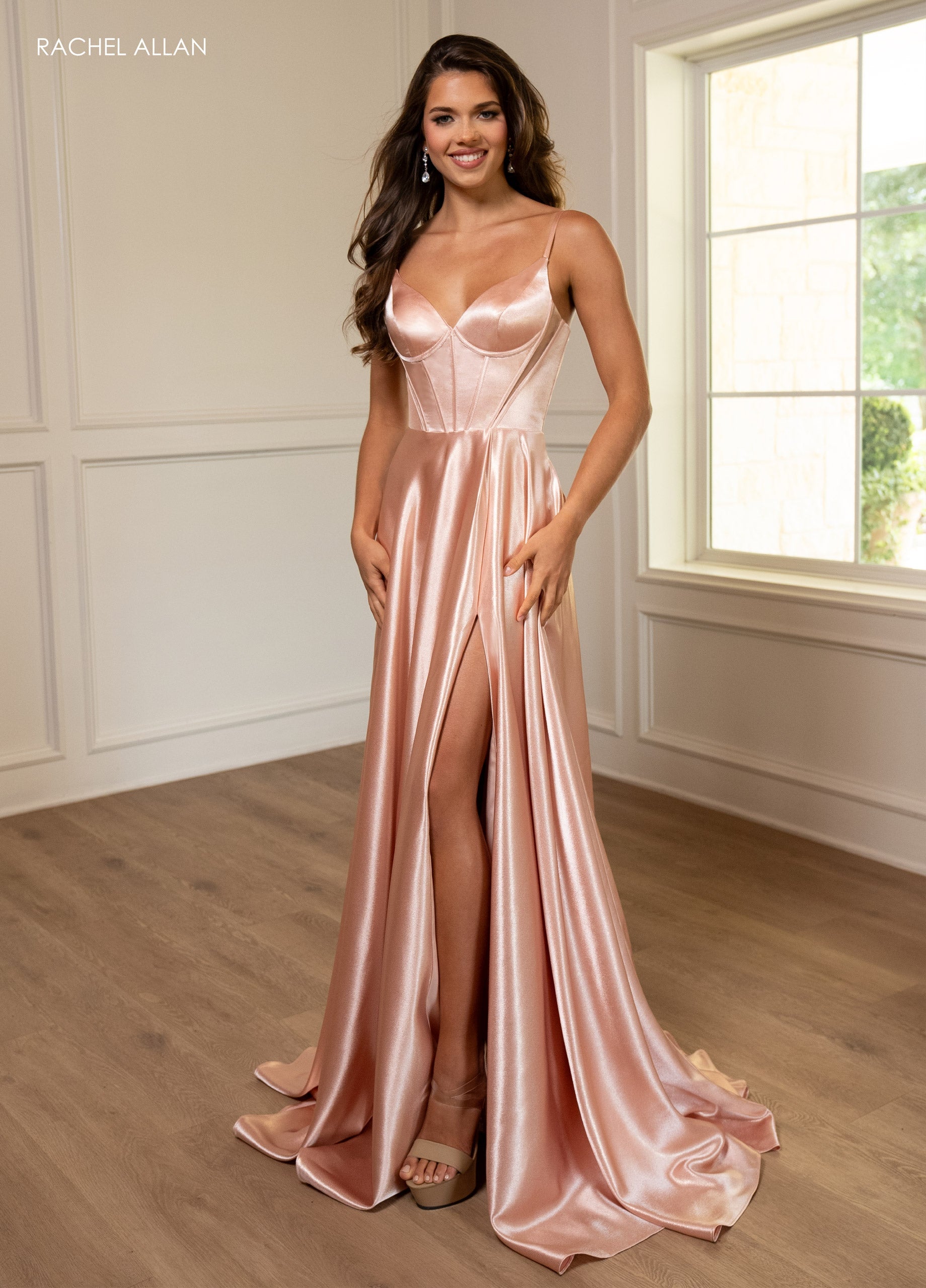 Rachel Allan 70739 Crepe Sleeveless A-line Slit Gown