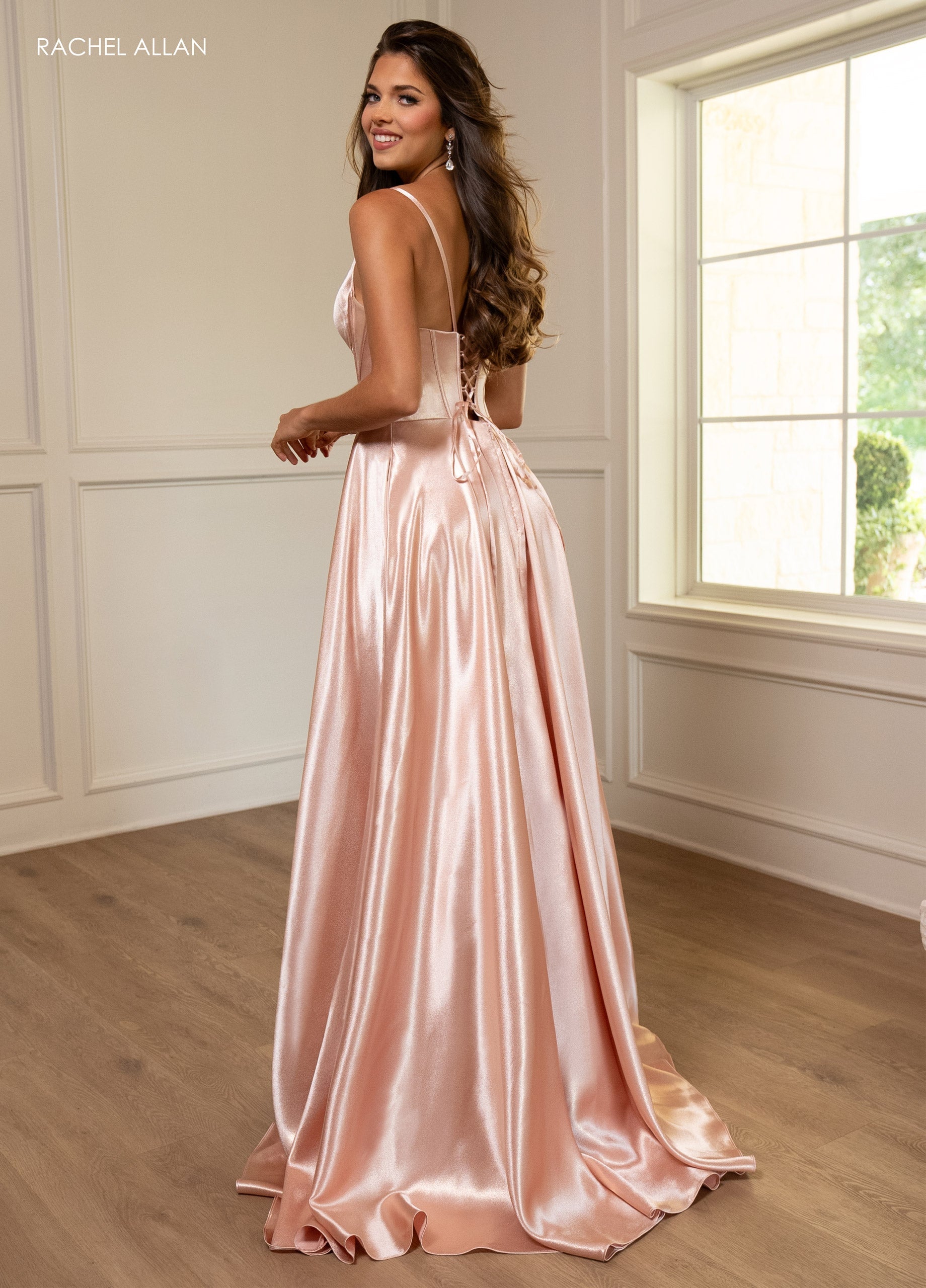 Rachel Allan 70739 Crepe Sleeveless A-line Slit Gown