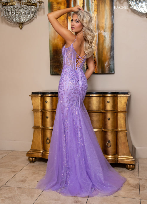 Rachel Allan 70750 Glitter Print Fitted Corset Gown