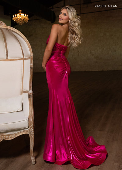 Rachel Allan 70751 Metallic Strapless Slit Gown