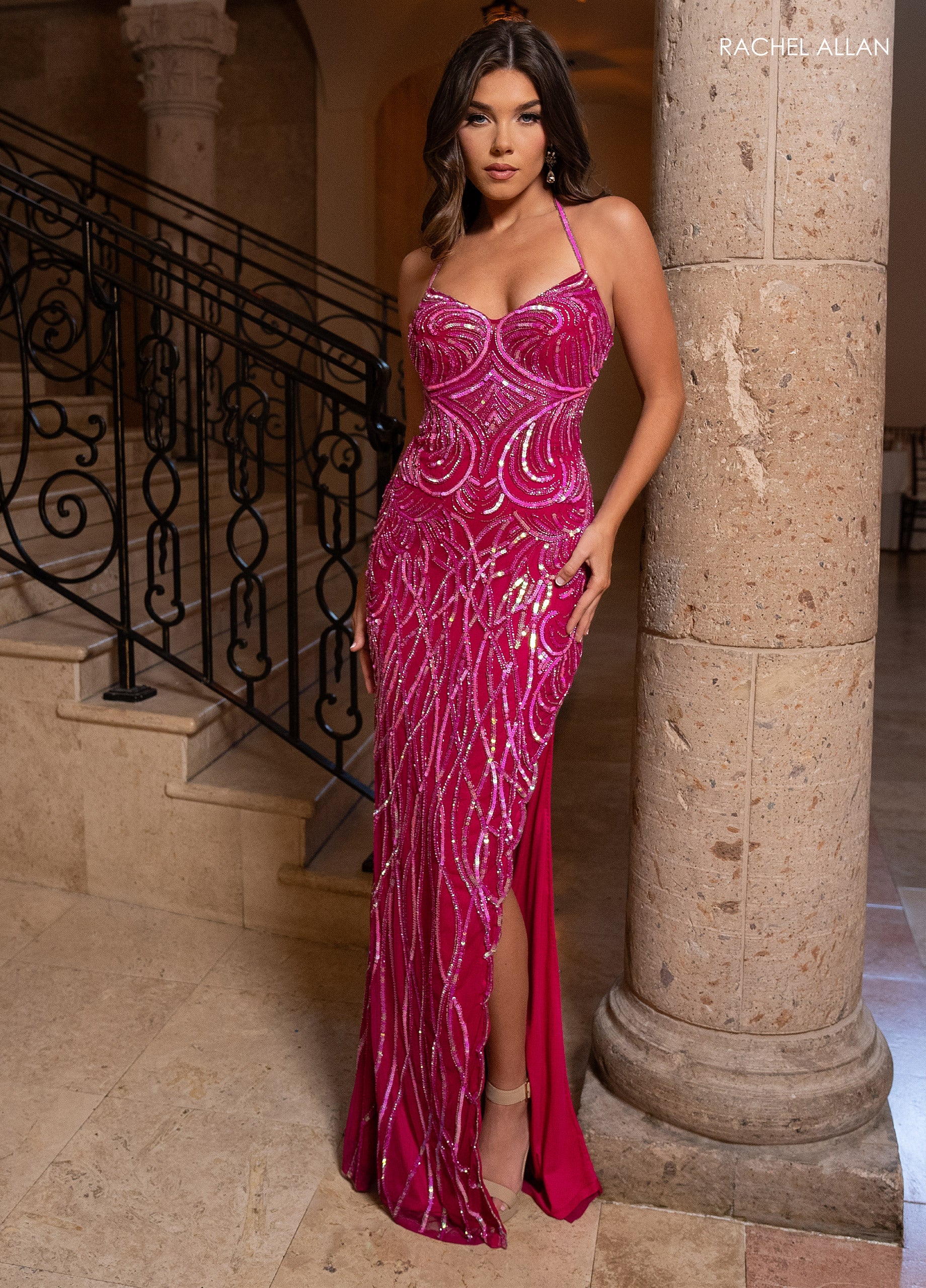 Rachel Allan 70753 Beaded Sweetheart Slit Gown