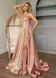 Rachel Allan 70754 Metallic Strapless A-line Slit Gown