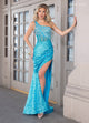 Rachel Allan 70755 Sequin One Shoulder Slit Gown