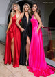 Rachel Allan 70757 Satin Halter A-line Slit Gown
