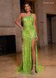 Rachel Allan 70772 Sequin One Shoulder Slit Gown