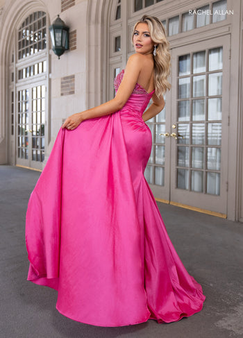 Rachel Allan 70778 Taffeta One Shoulder Slit Gown