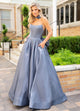 Rachel Allan 70781 Shiny Satin Strapless A-line Gown