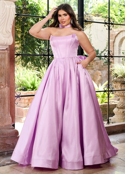 Rachel Allan 70781 Shiny Satin Strapless A-line Gown