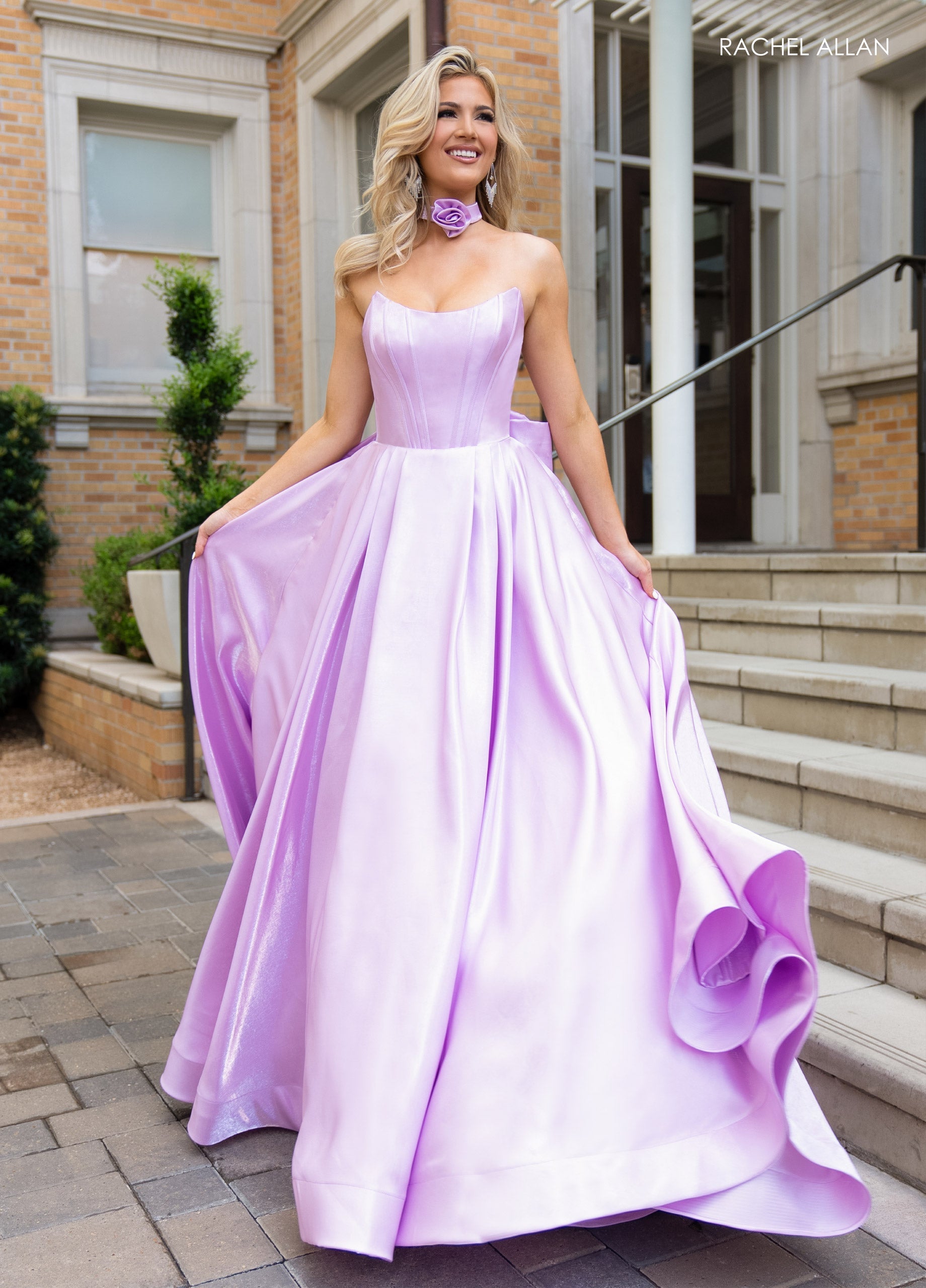 Rachel Allan 70781 Shiny Satin Strapless A-line Gown