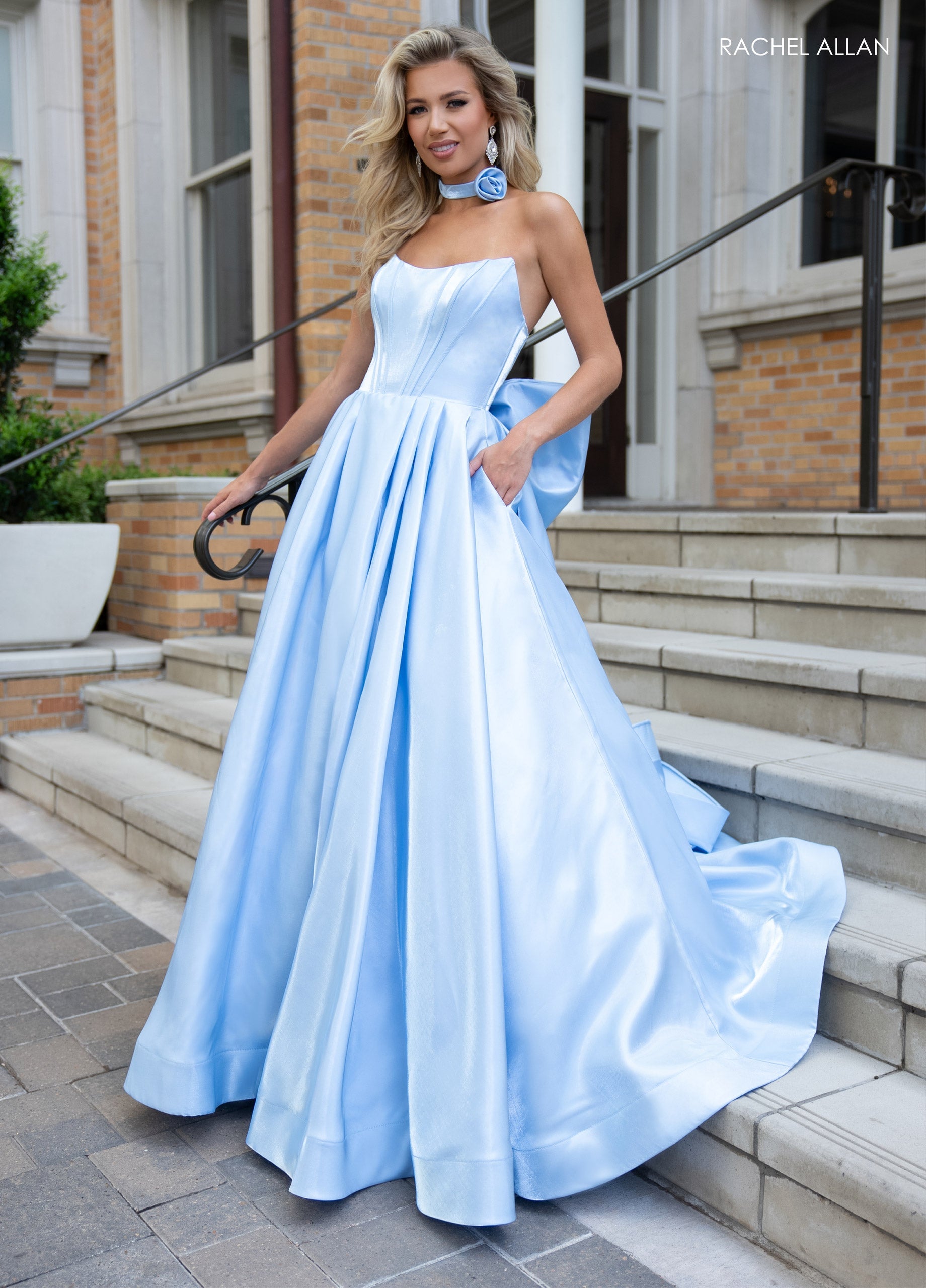Rachel Allan 70781 Shiny Satin Strapless A-line Gown