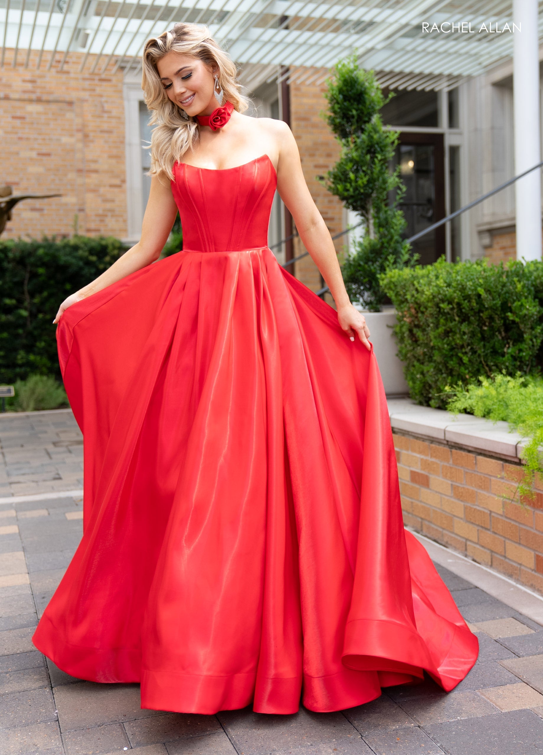 Rachel Allan 70781 Shiny Satin Strapless A-line Gown