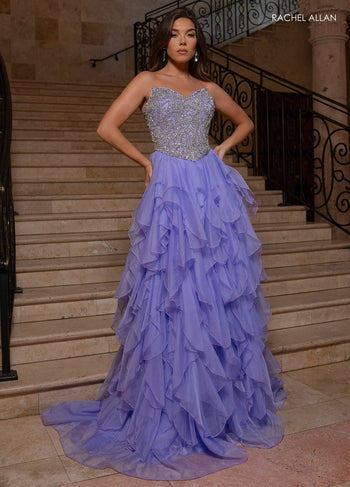 Rachel Allan 70788 Strapless A-line Ruffled Gown
