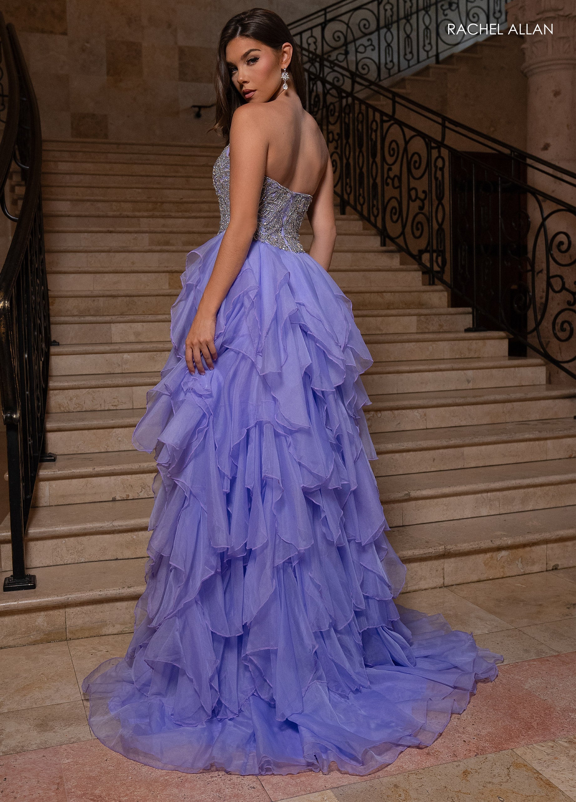 Rachel Allan 70788 Strapless A-line Ruffled Gown