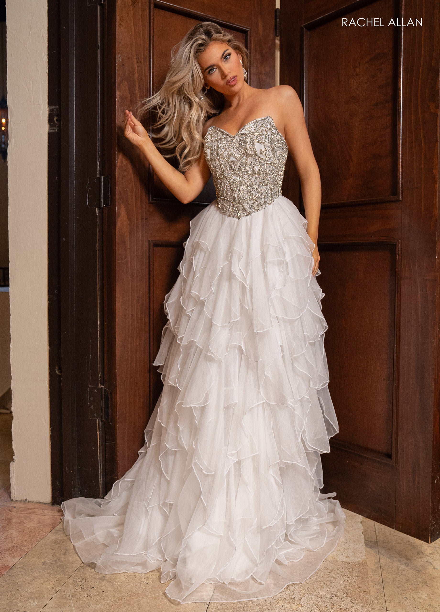 Rachel Allan 70788 Strapless A-line Ruffled Gown