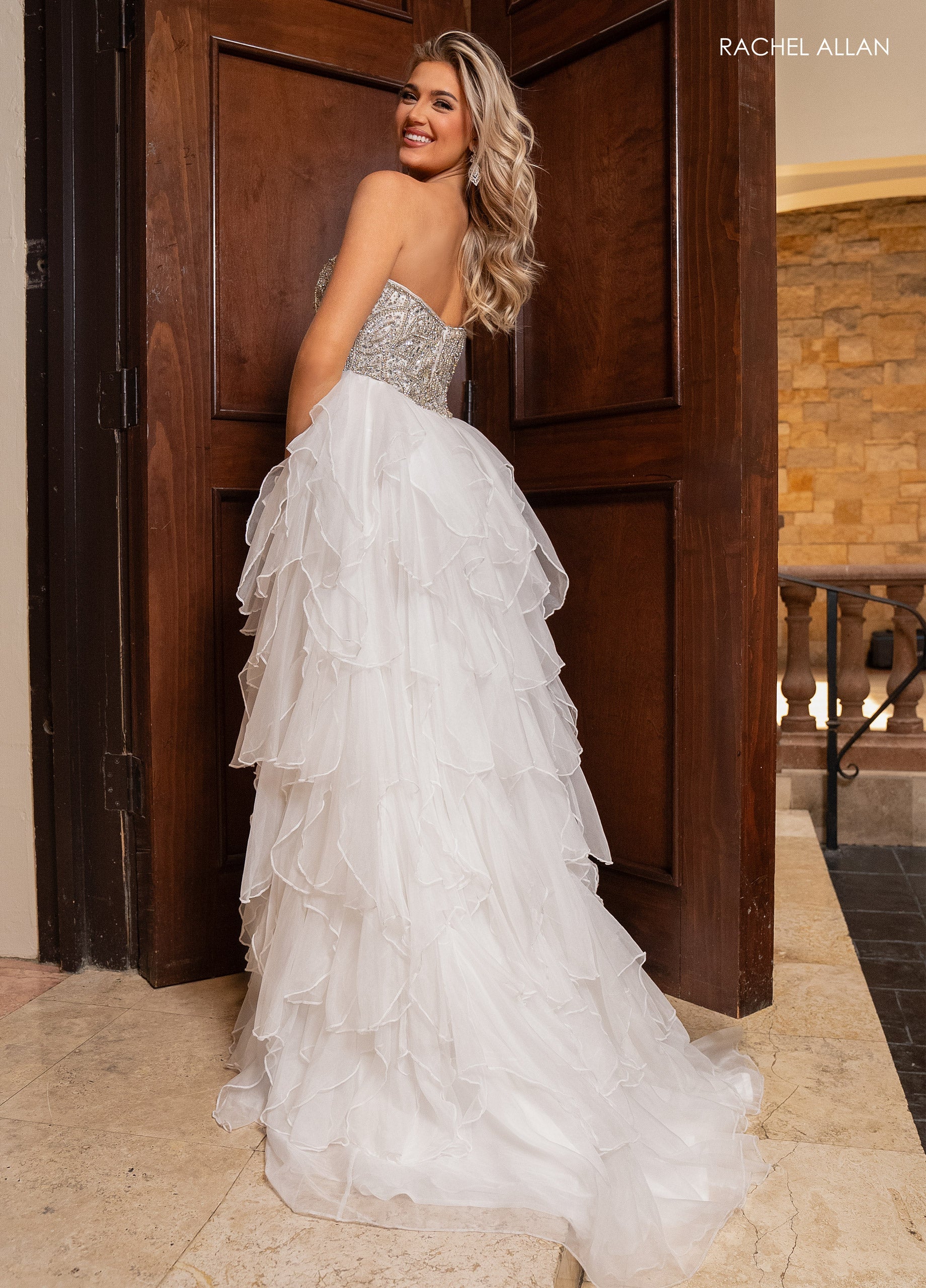 Rachel Allan 70788 Strapless A-line Ruffled Gown