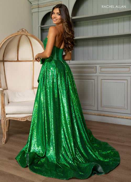 Rachel Allan 70791 Sequin Strapless A-line Slit Gown