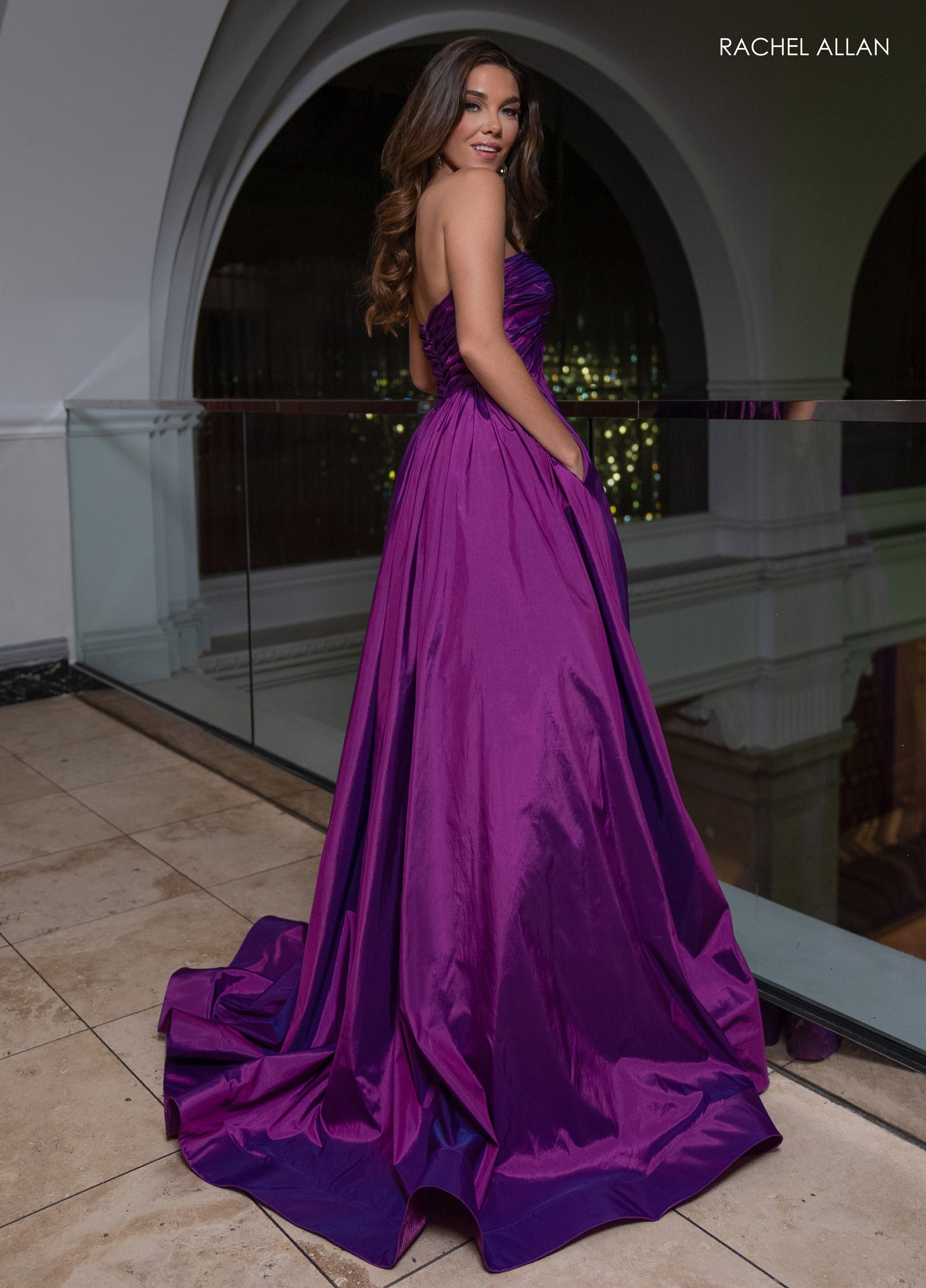 Rachel Allan 70809 Taffeta Strapless A-line Slit Gown