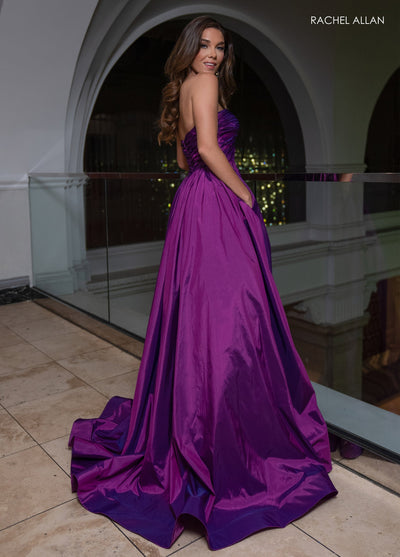 Rachel Allan 70809 Taffeta Strapless A-line Slit Gown