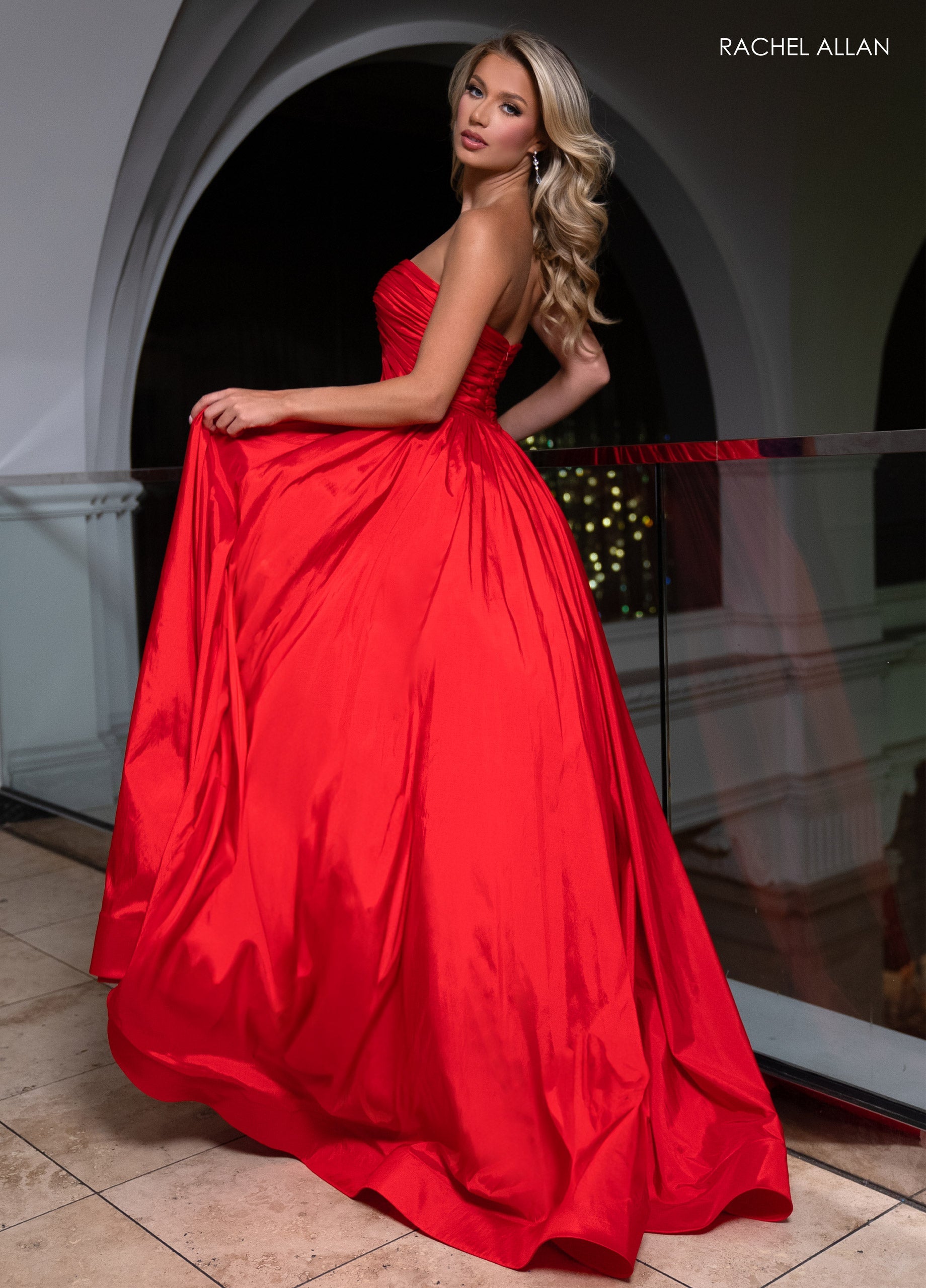 Rachel Allan 70809 Taffeta Strapless A-line Slit Gown