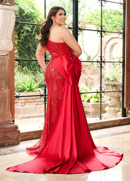 Rachel Allan 70810 Fitted One Shoulder Slit Gown