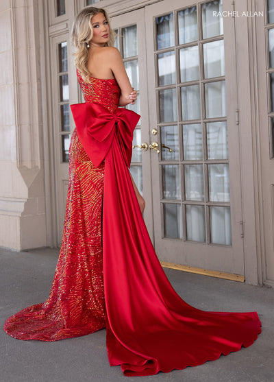 Rachel Allan 70810 Fitted One Shoulder Slit Gown