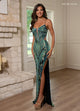 Rachel Allan 70811 Beaded Lace-Up Back Slit Gown