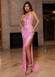 Rachel Allan 70811 Beaded Lace-Up Back Slit Gown