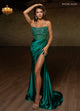 Rachel Allan 70817 Beaded Fringe Strapless Slit Gown