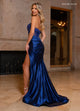 Rachel Allan 70817 Beaded Fringe Strapless Slit Gown
