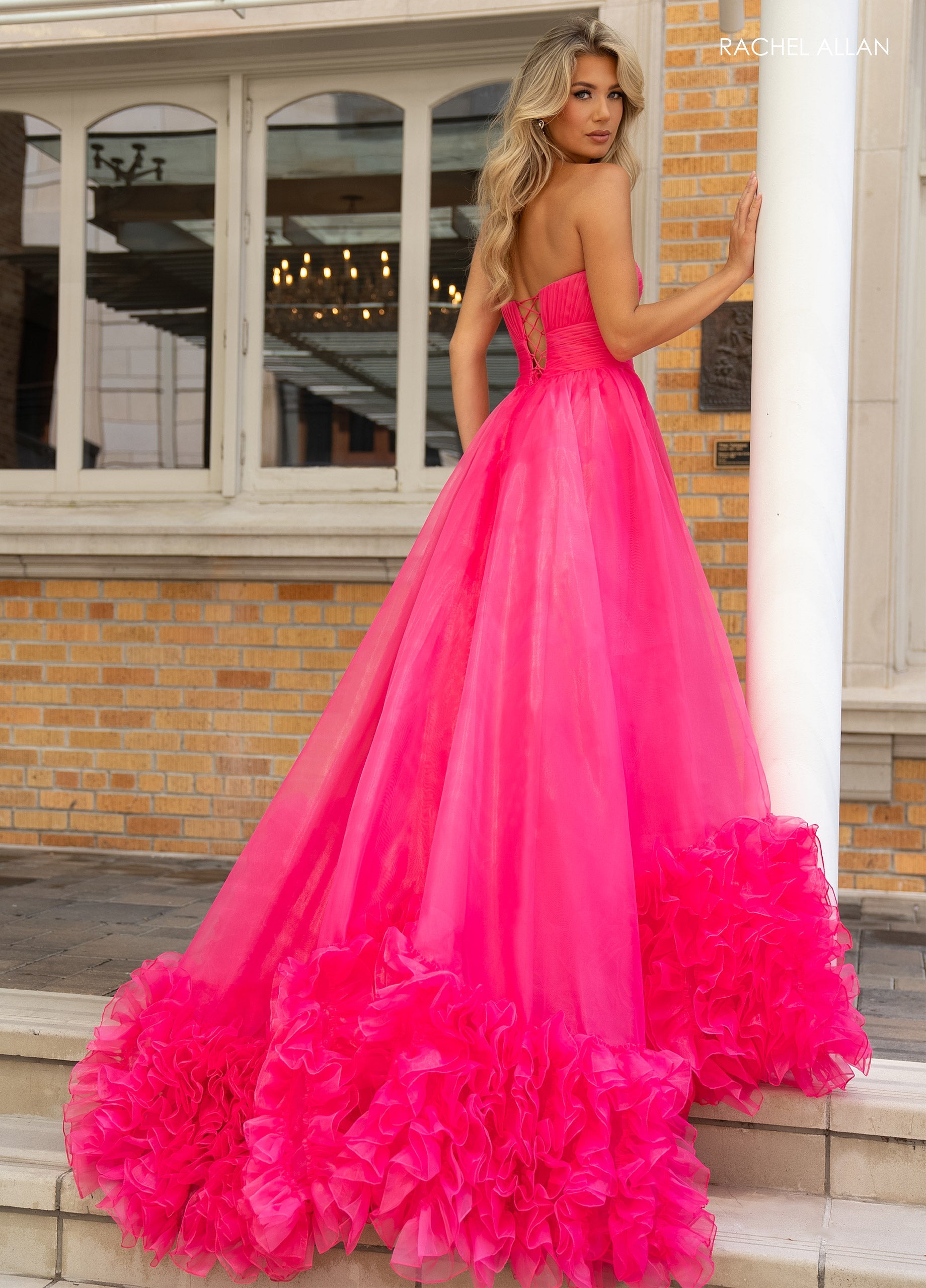 Rachel Allan 70820 Organza Strapless Ruffled Gown