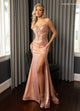 Rachel Allan 70835 Metallic Strapless Slit Gown