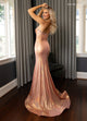 Rachel Allan 70835 Metallic Strapless Slit Gown