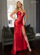 Rachel Allan 70835 Metallic Strapless Slit Gown
