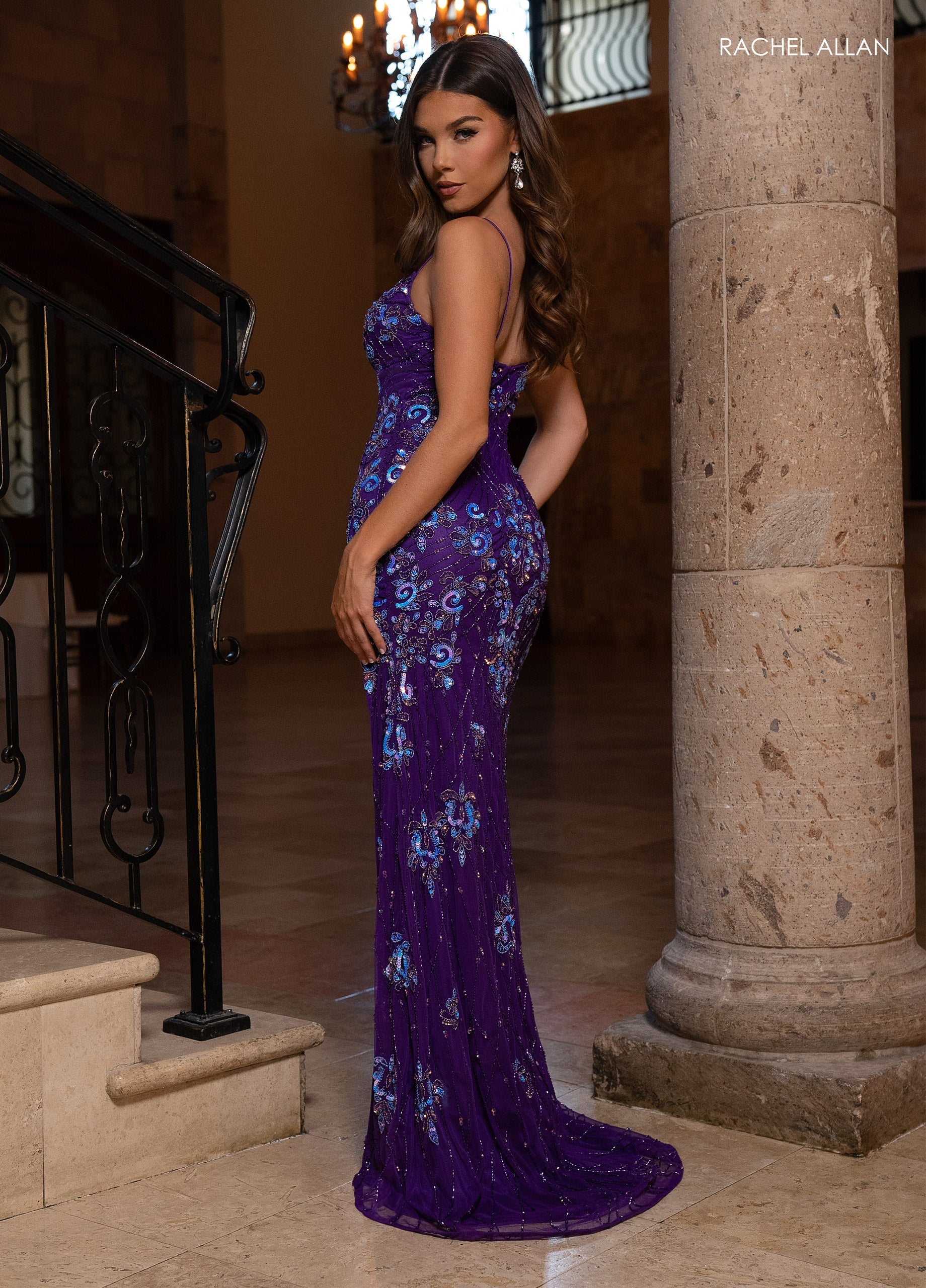 Rachel Allan 70842 Beaded Sweetheart Slit Gown