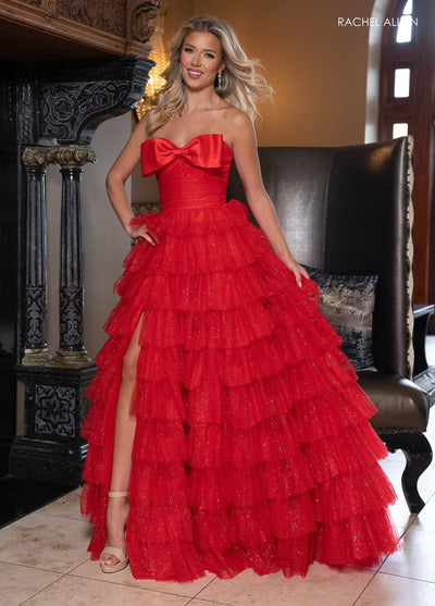 Rachel Allan 70845 Strapless Tiered Slit Gown