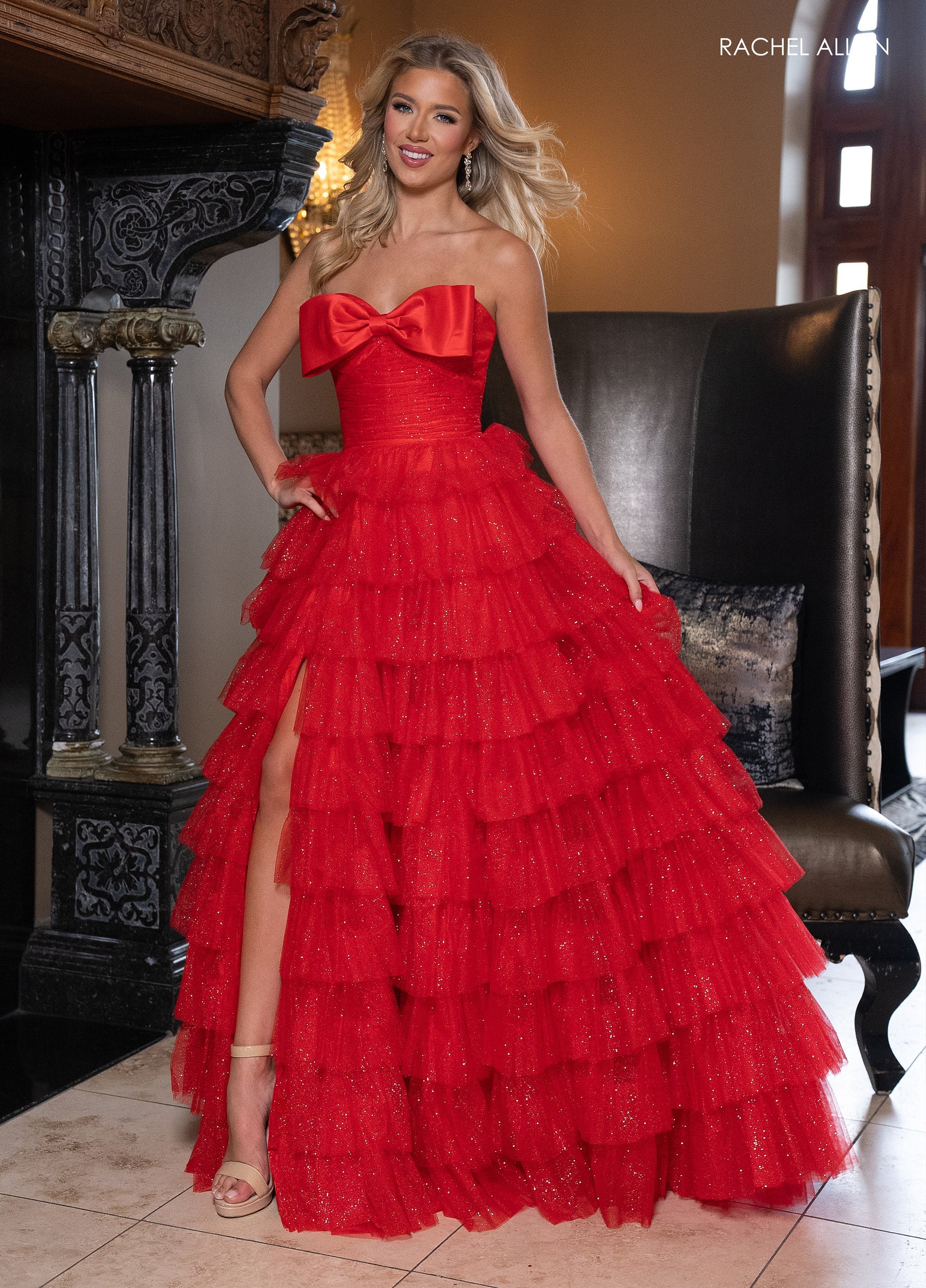 Rachel Allan 70845 Strapless Tiered Slit Gown