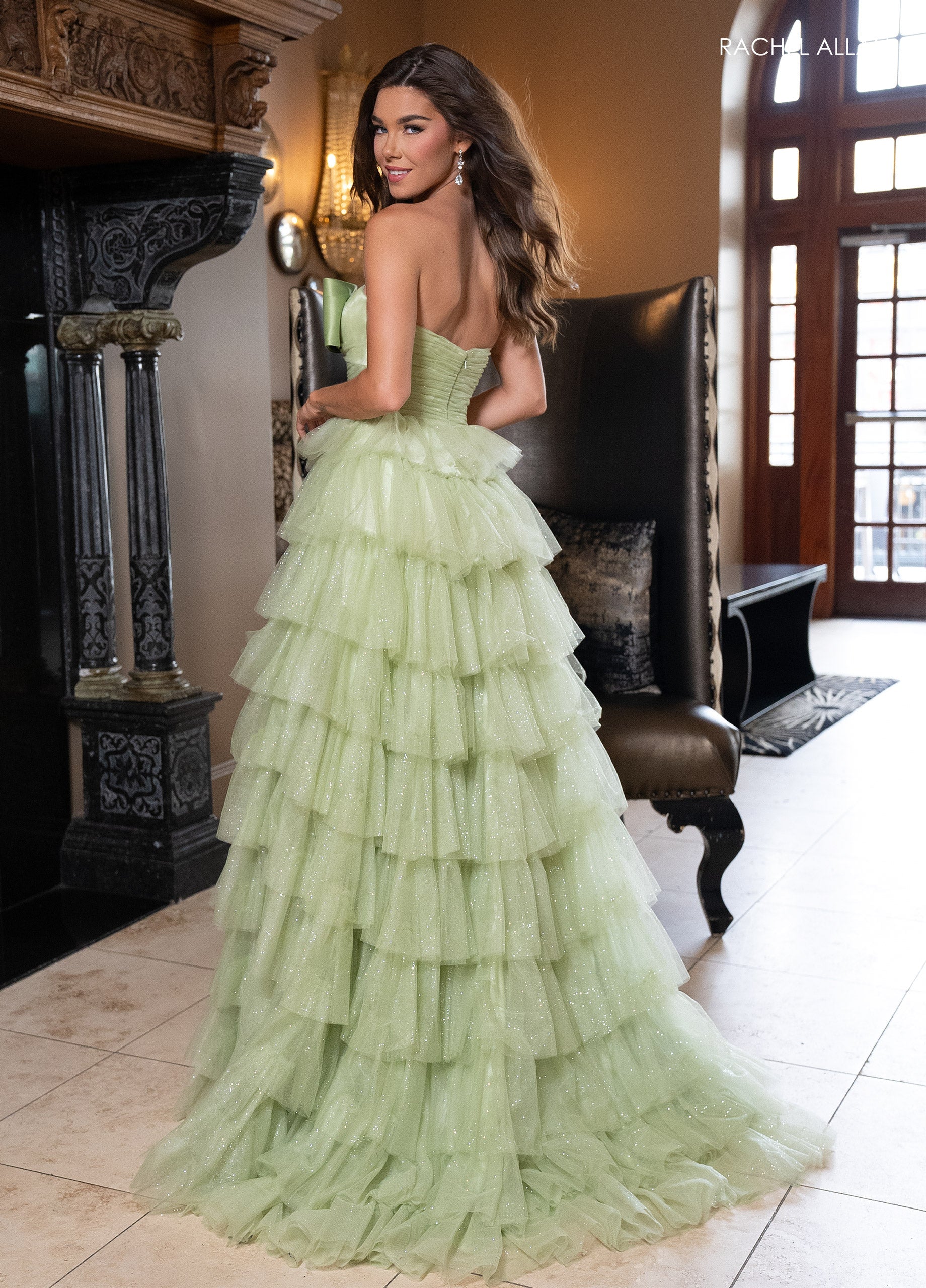 Rachel Allan 70845 Strapless Tiered Slit Gown