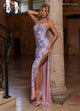 Rachel Allan 70854 Beaded Fitted Halter Slit Gown