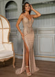 Rachel Allan 70855 Beaded Sheer V-Neck Slit Gown