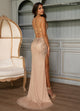 Rachel Allan 70855 Beaded Sheer V-Neck Slit Gown
