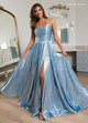 Rachel Allan 70861 Metallic Sleeveless A-line Slit Gown