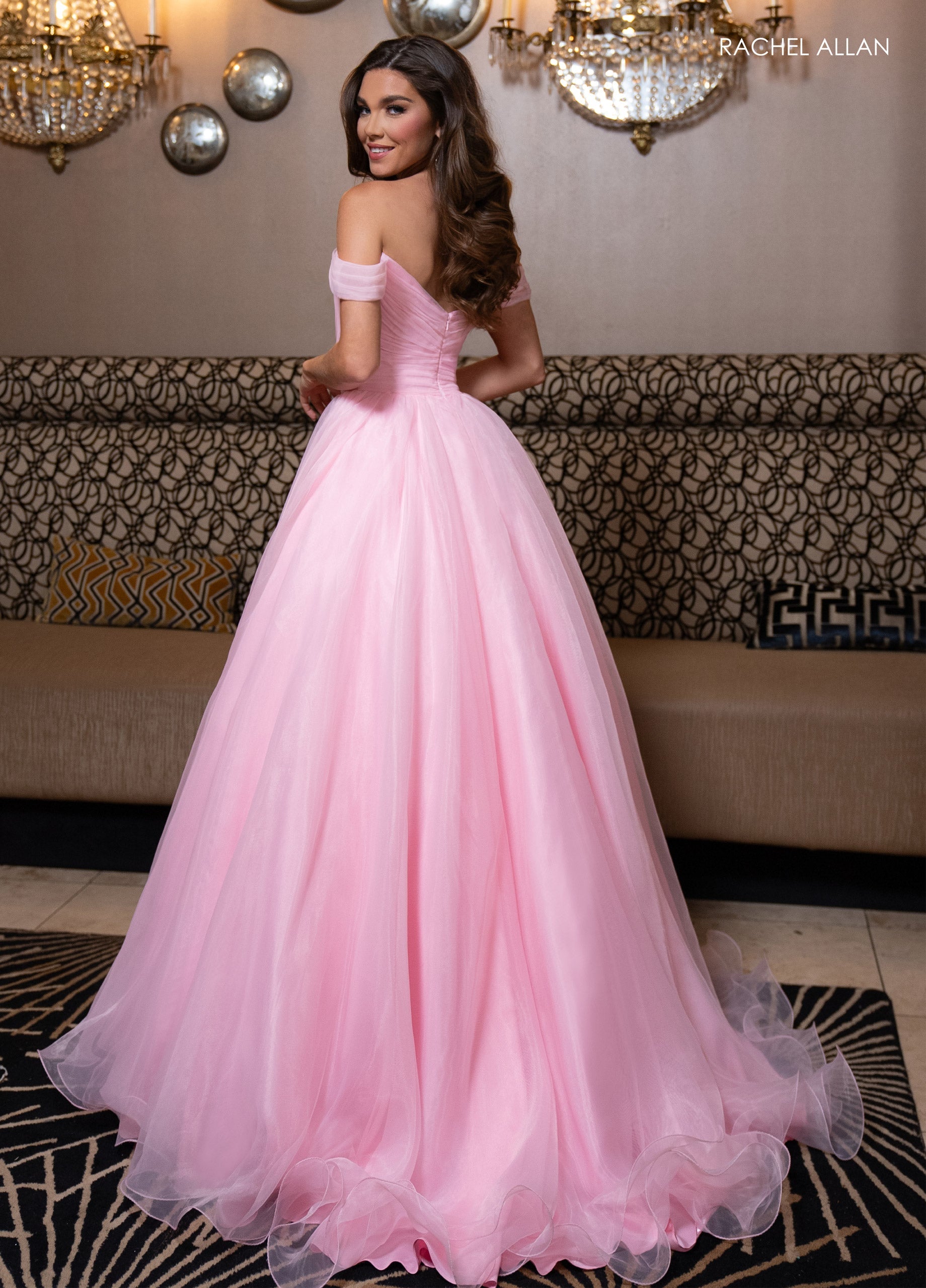 Rachel Allan 70865 Off Shoulder A-line Slit Gown