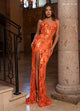 Rachel Allan 70866 Beaded Sheer Corset Slit Gown