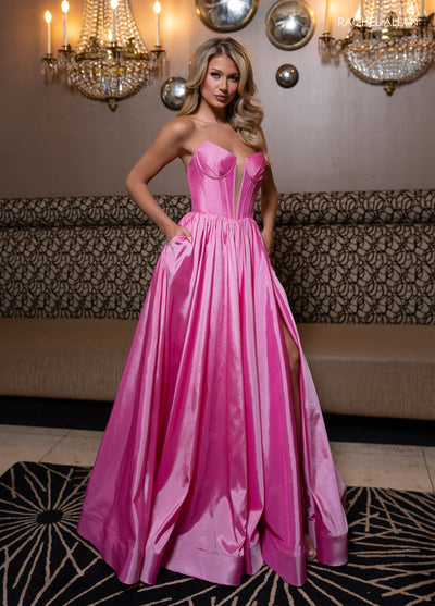 Rachel Allan 70871 Taffeta Corset A-line Slit Gown