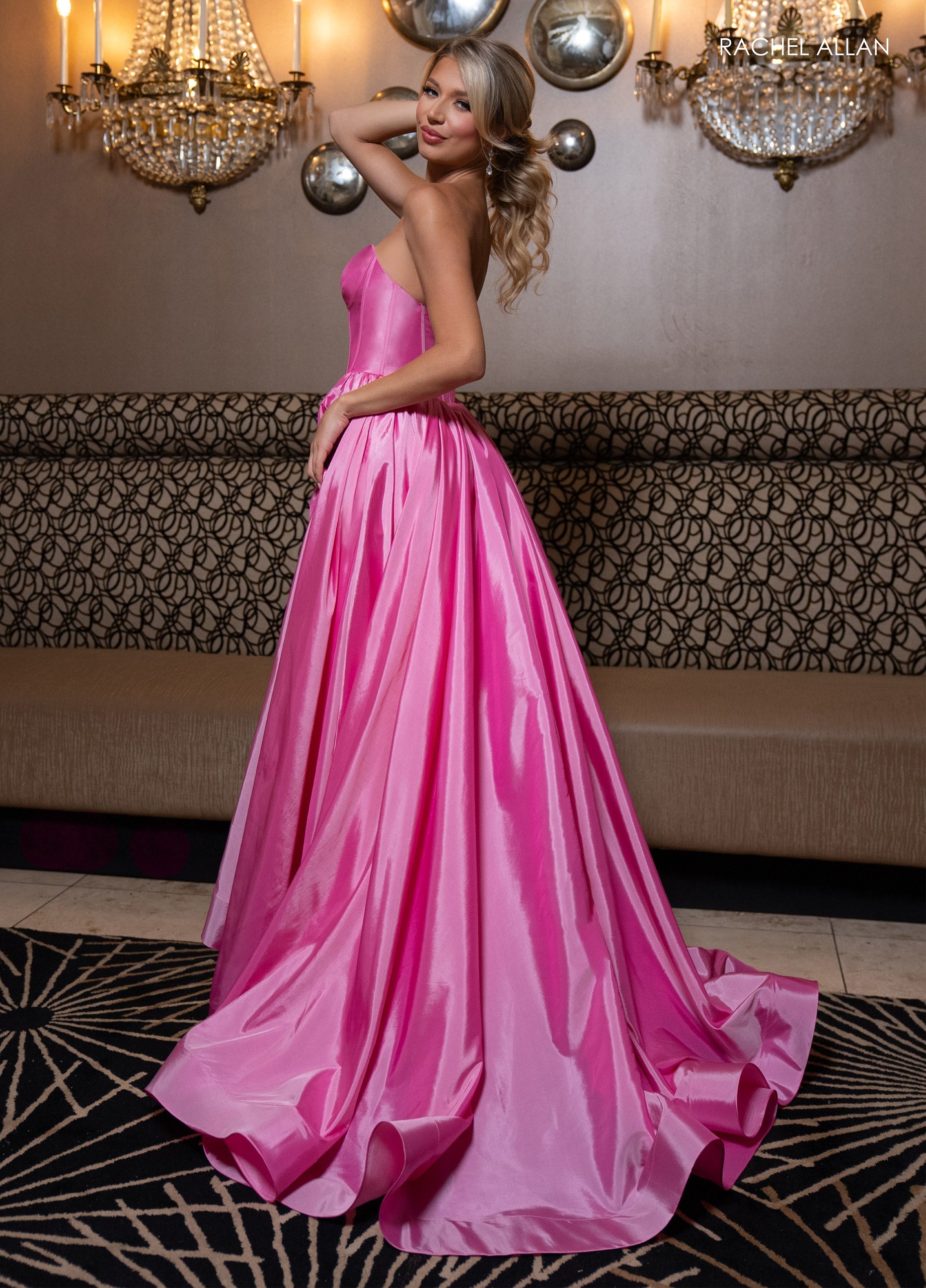 Rachel Allan 70871 Taffeta Corset A-line Slit Gown